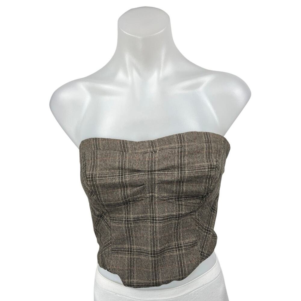 Free People Multicolor Plaid Sleeveless Strapless Bandeau Tube Crop Top Size 6